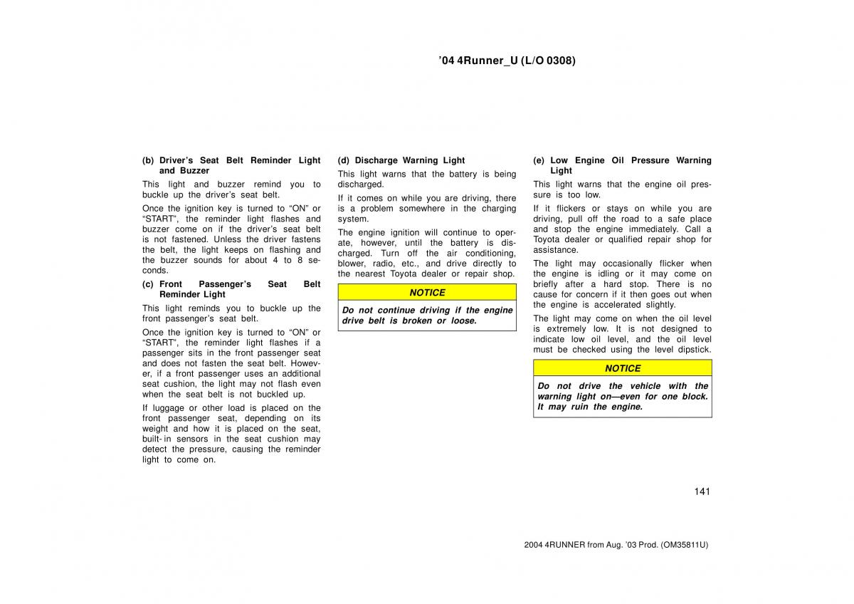 Toyota 4Runner 4 IV N210 owners manual / page 141