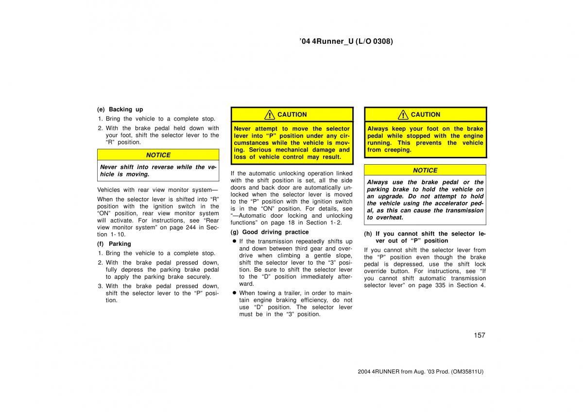 Toyota 4Runner 4 IV N210 owners manual / page 157