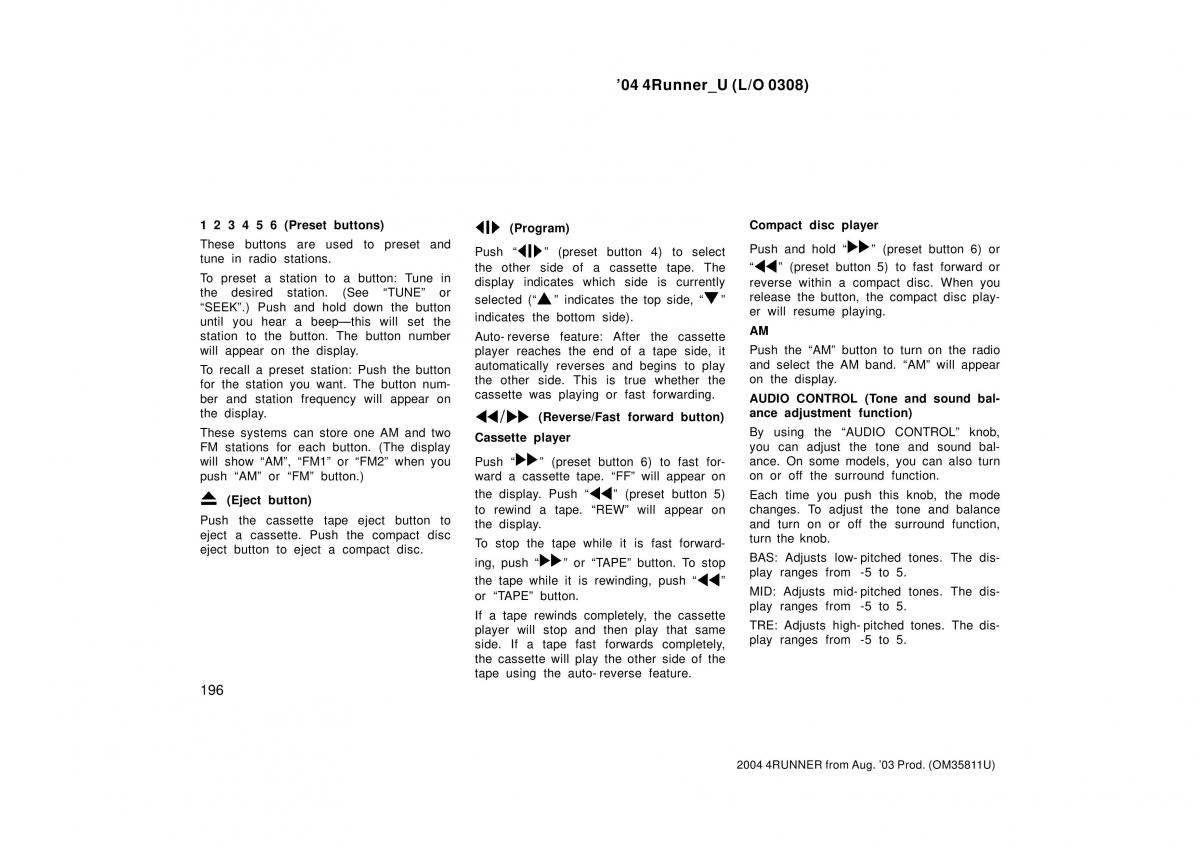 Toyota 4Runner 4 IV N210 owners manual / page 196