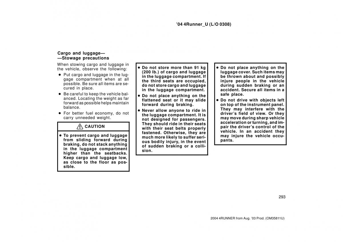 Toyota 4Runner 4 IV N210 owners manual / page 293