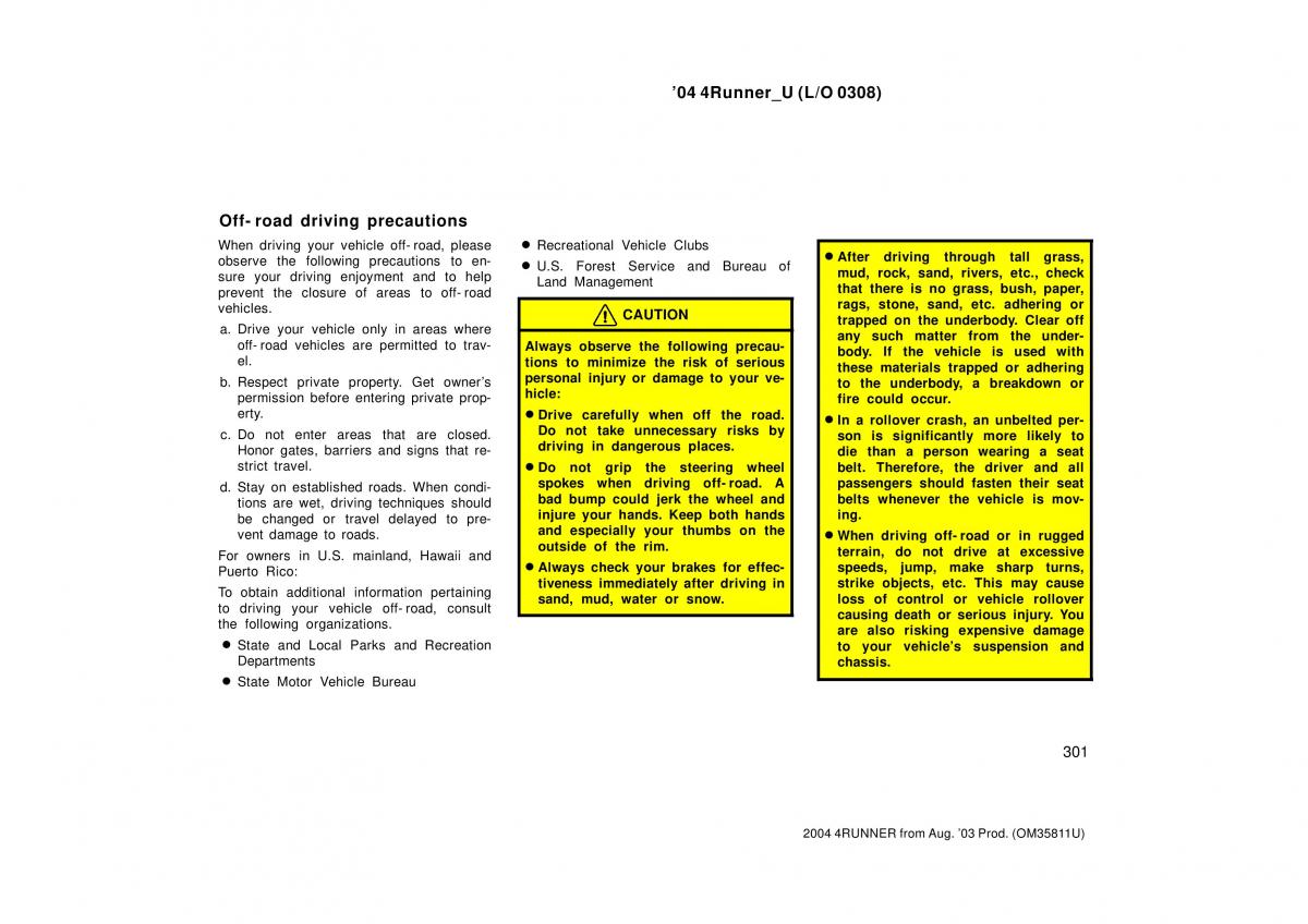 Toyota 4Runner 4 IV N210 owners manual / page 301