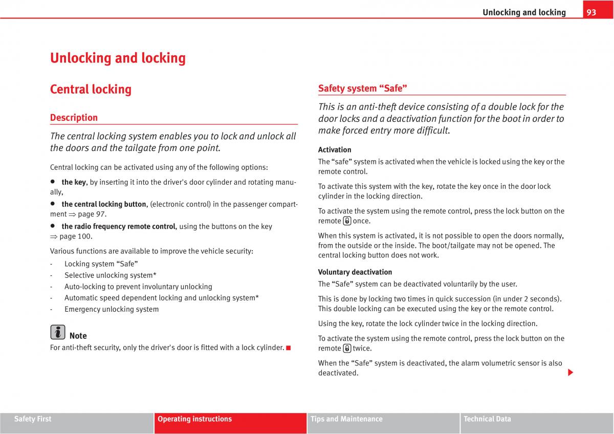 Seat Altea owners manual / page 95