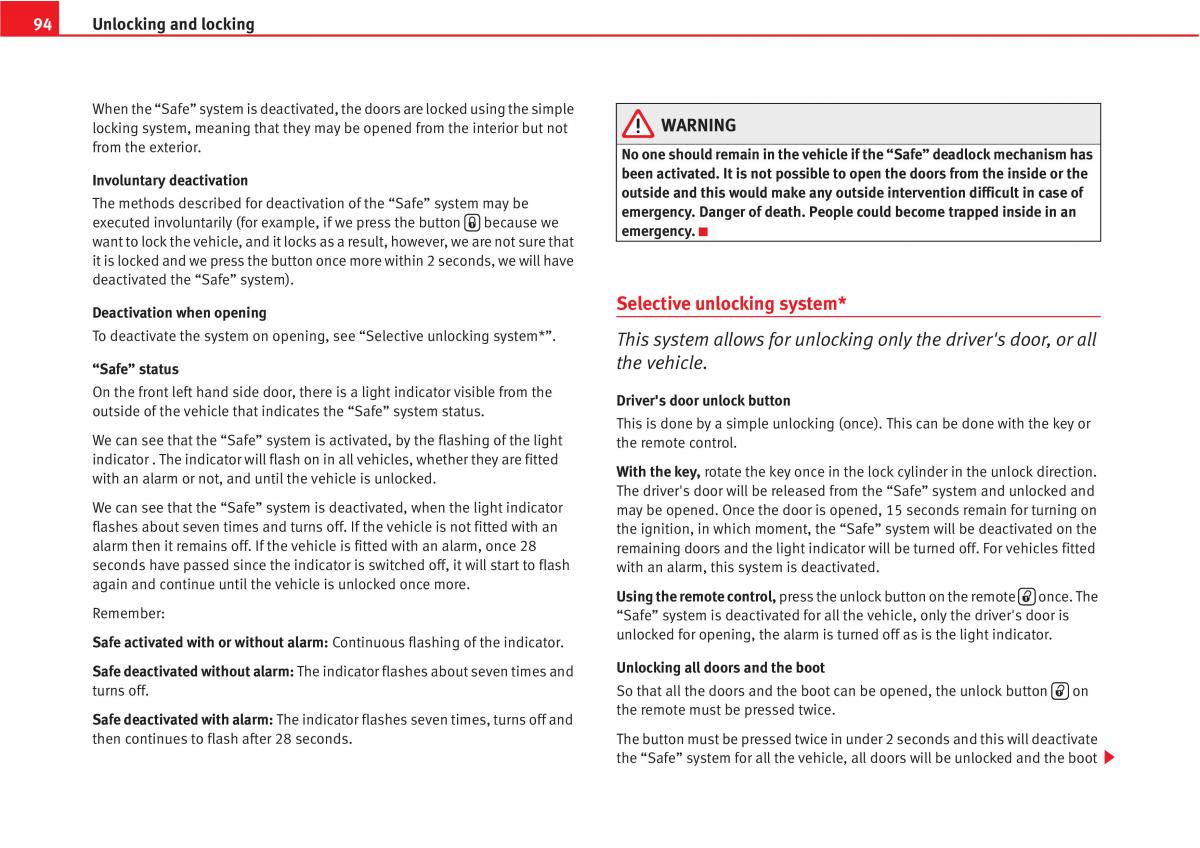 Seat Altea owners manual / page 96
