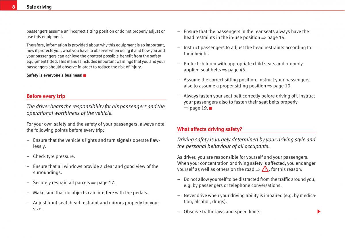 Seat Altea owners manual / page 10