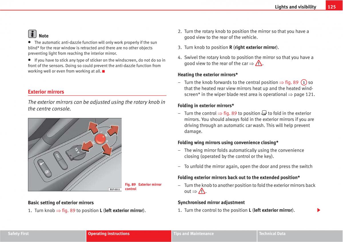 Seat Altea owners manual / page 127