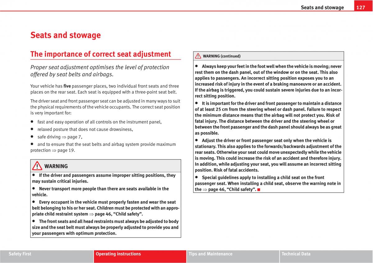 Seat Altea owners manual / page 129