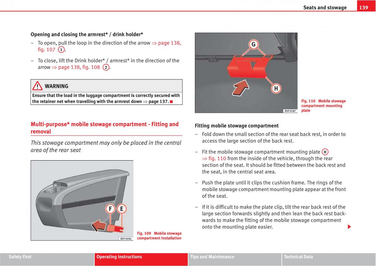 Seat Altea owners manual / page 141