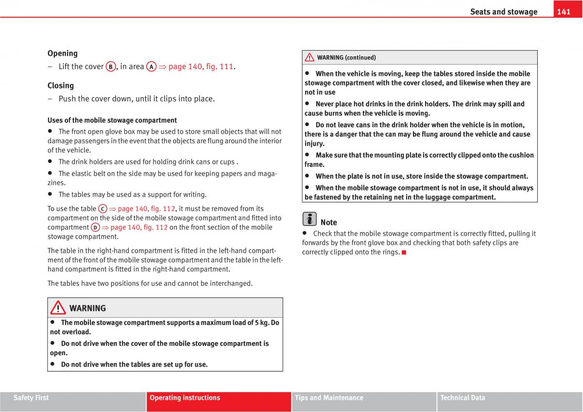 Seat Altea owners manual / page 143