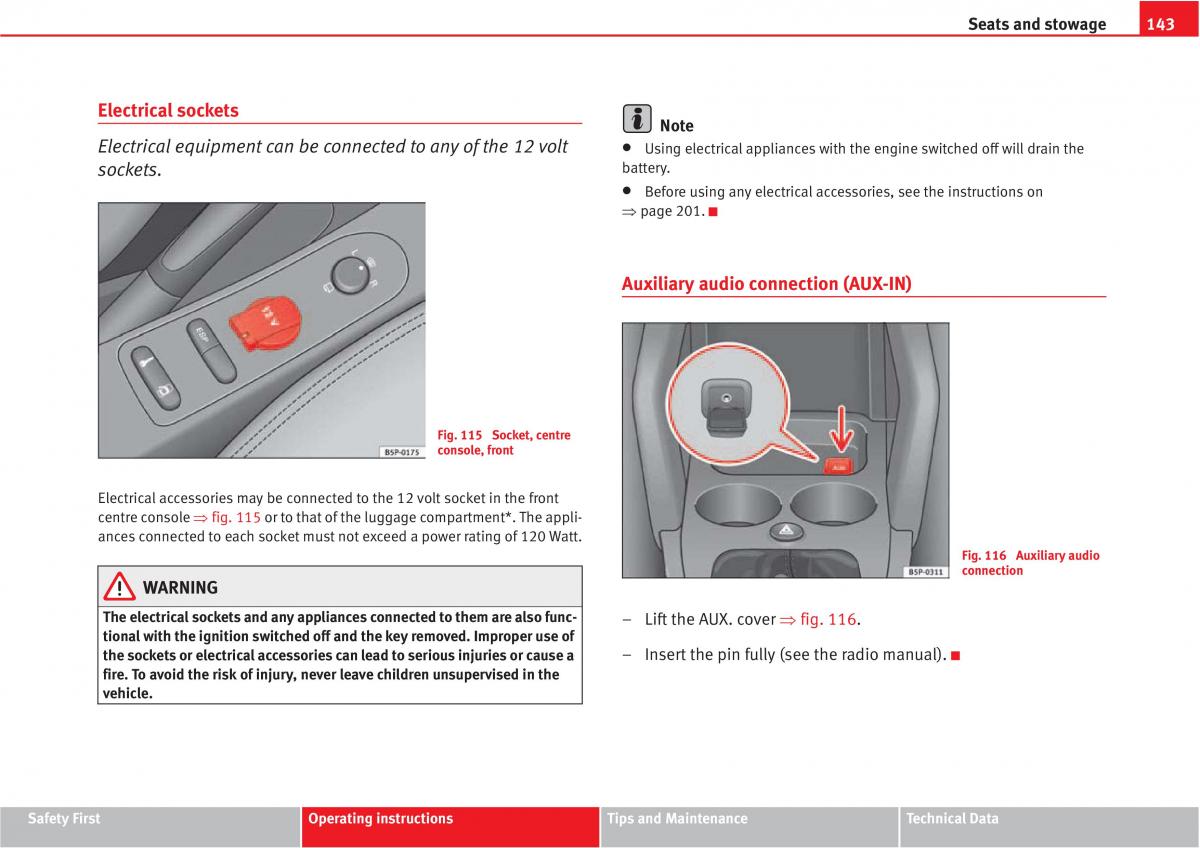 Seat Altea owners manual / page 145