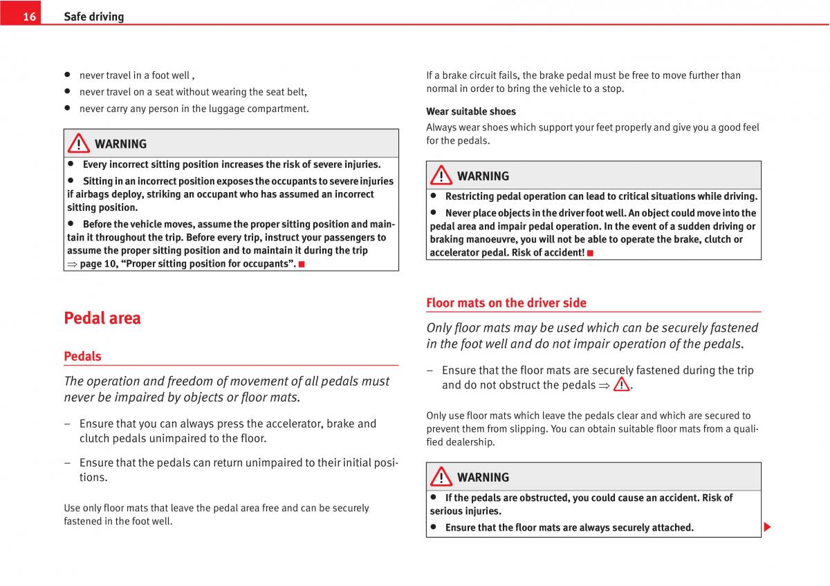 Seat Altea owners manual / page 18