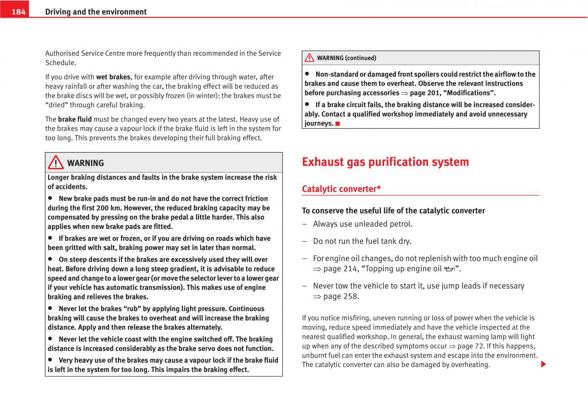 Seat Altea owners manual / page 186