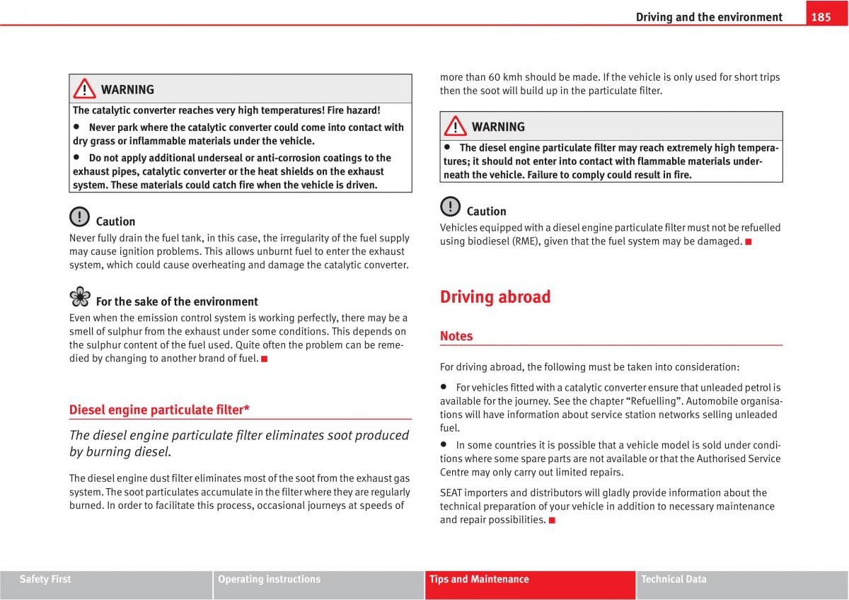 Seat Altea owners manual / page 187