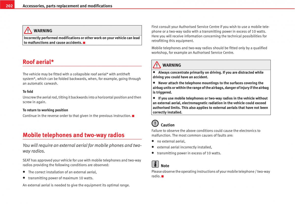 Seat Altea owners manual / page 204