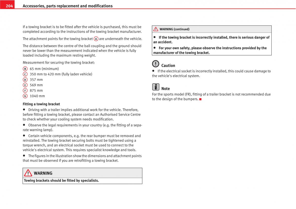 Seat Altea owners manual / page 206