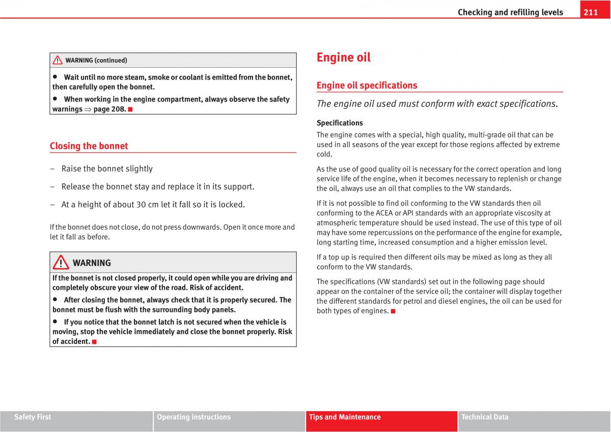 Seat Altea owners manual / page 213