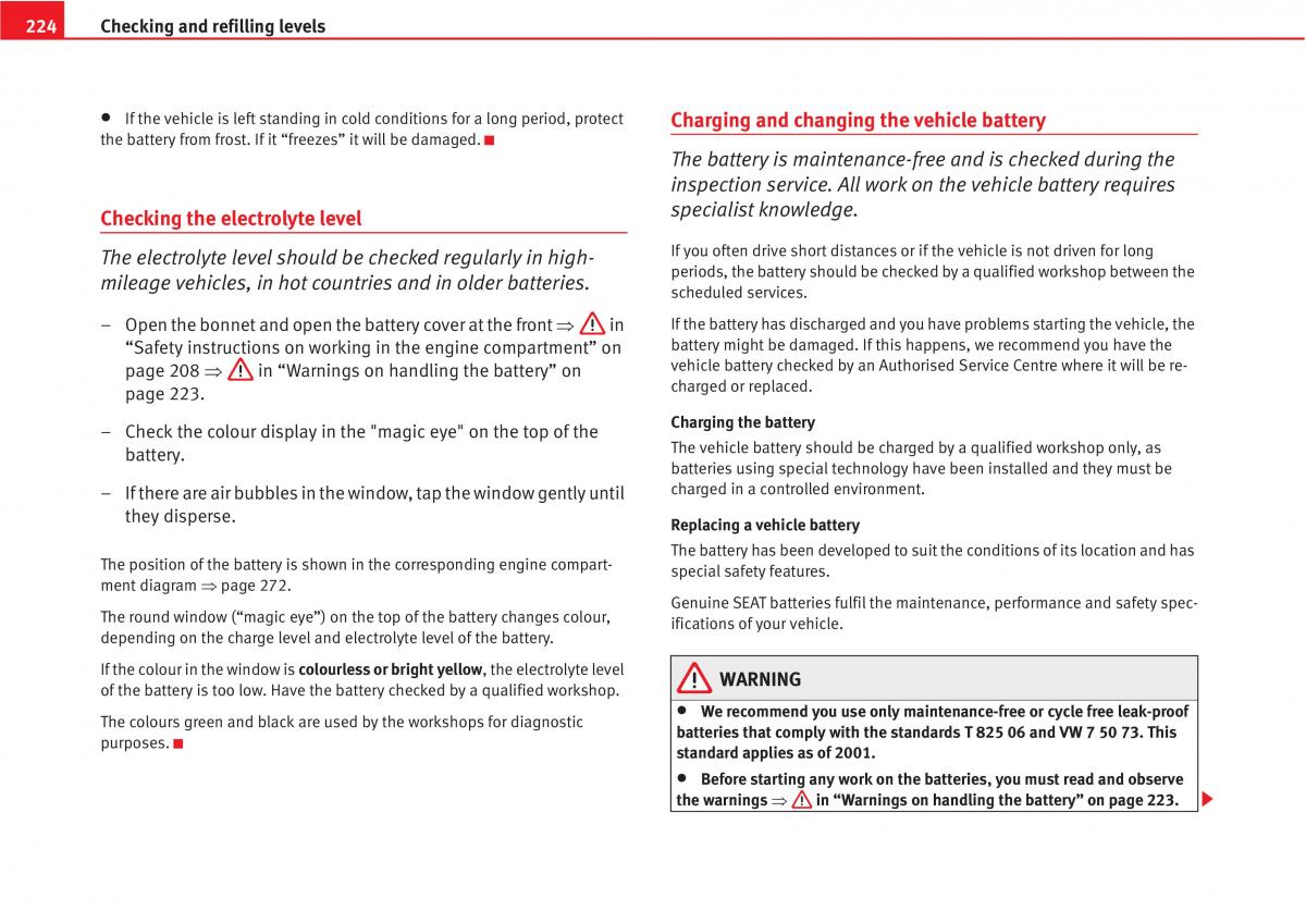 Seat Altea owners manual / page 226