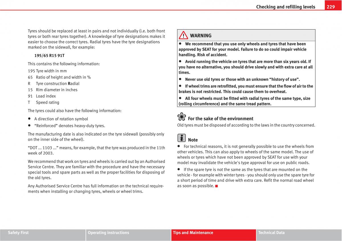 Seat Altea owners manual / page 231