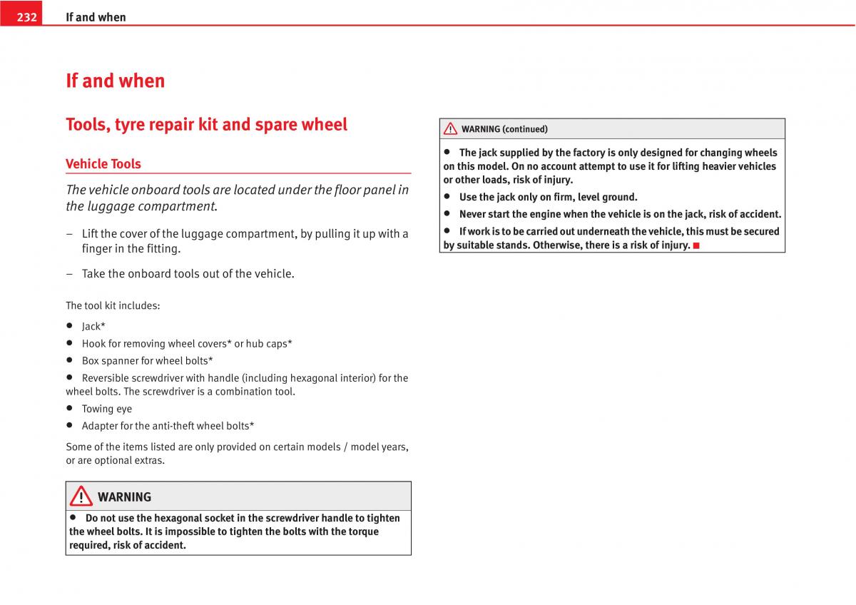 Seat Altea owners manual / page 234