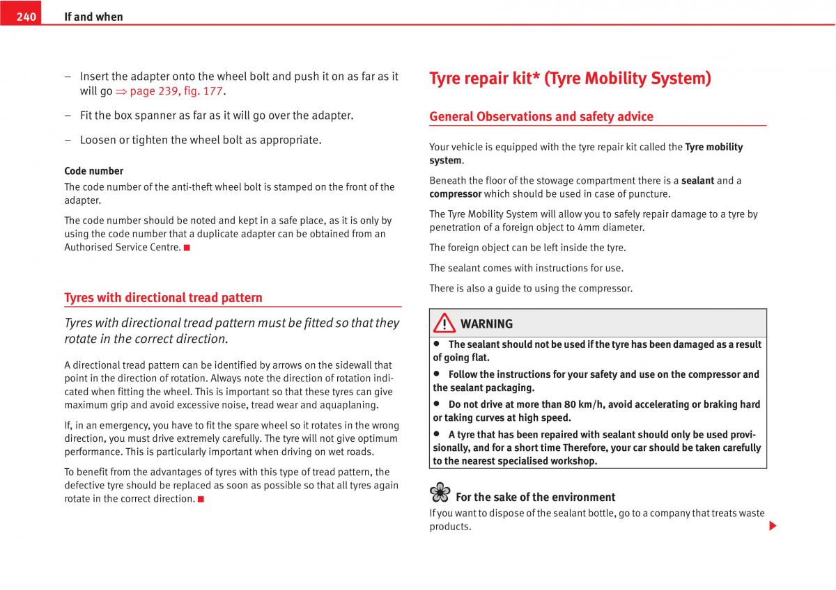 Seat Altea owners manual / page 242