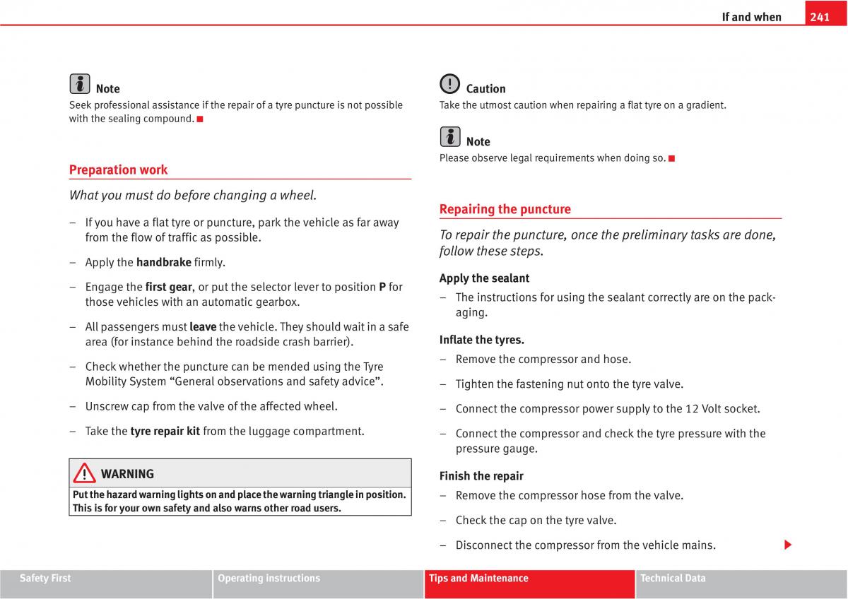 Seat Altea owners manual / page 243
