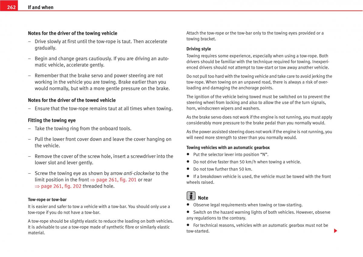 Seat Altea owners manual / page 264