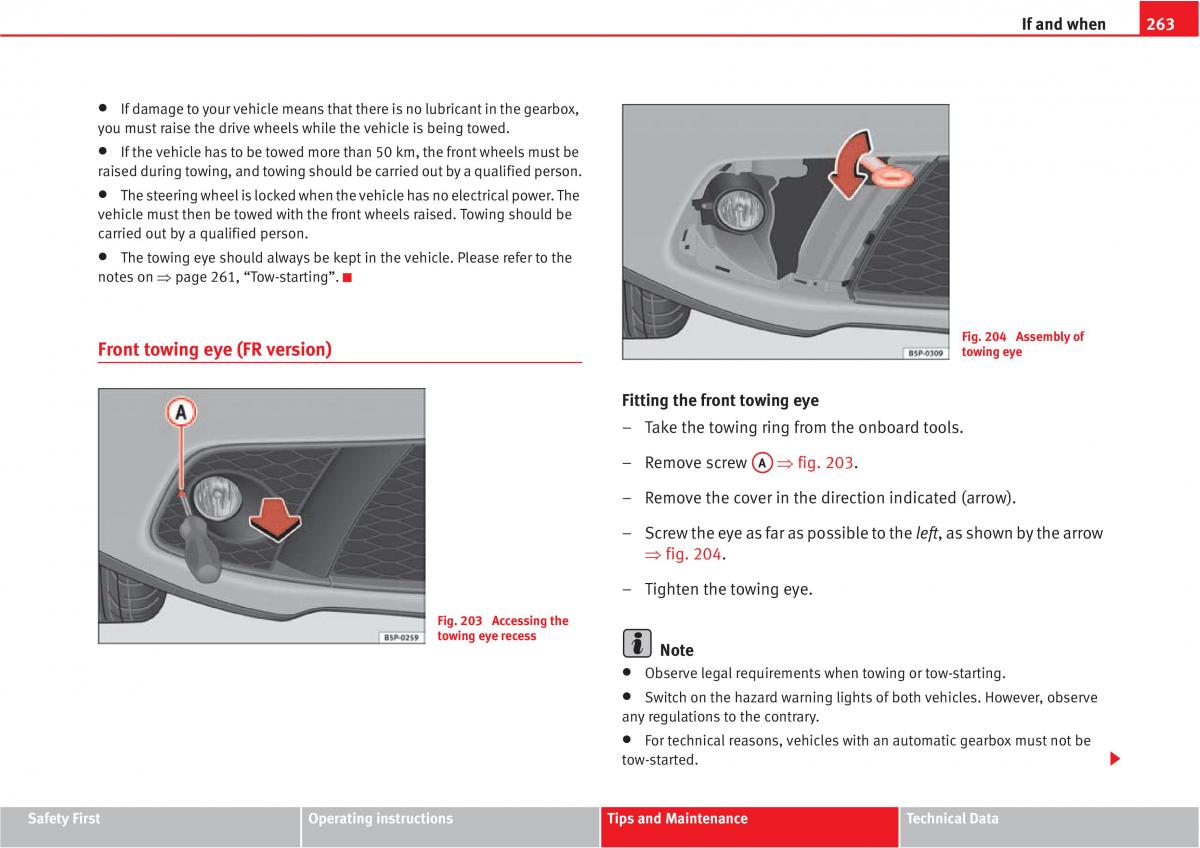 Seat Altea owners manual / page 265