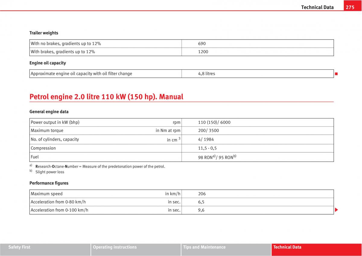 Seat Altea owners manual / page 277