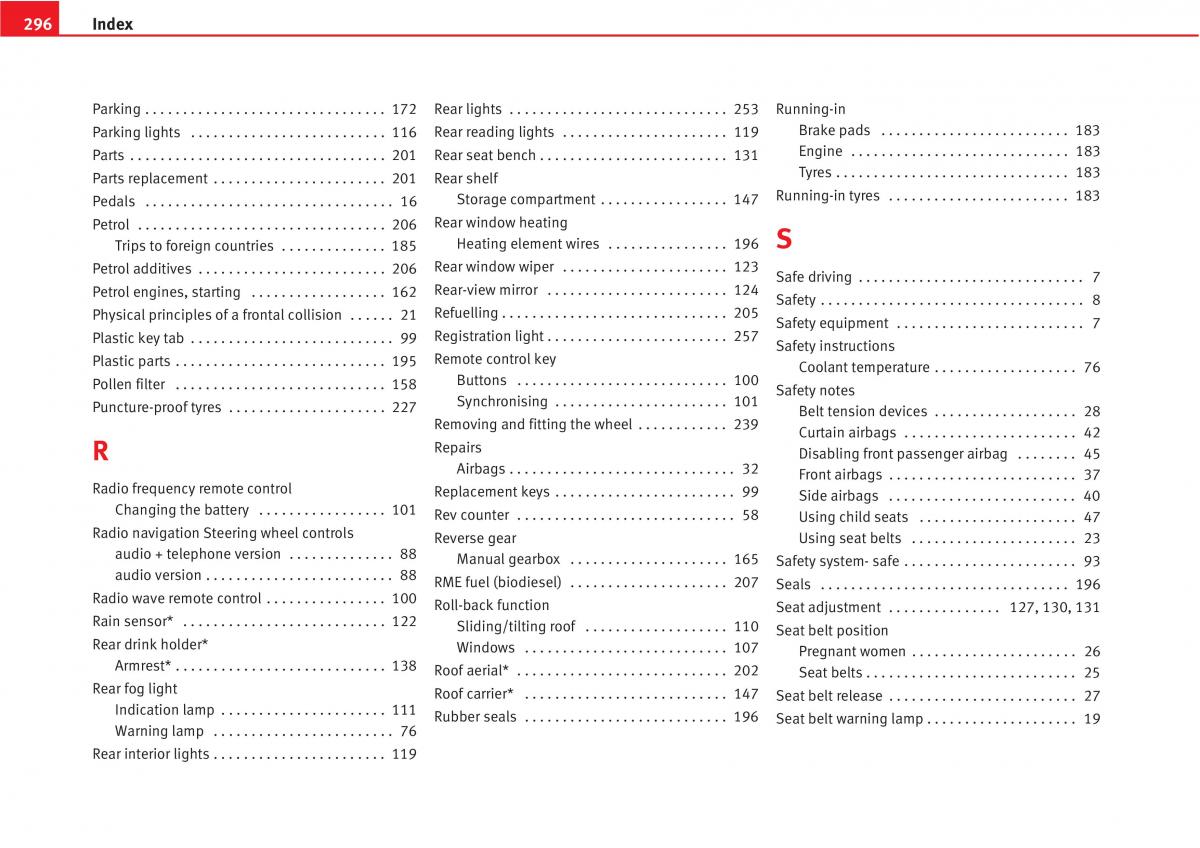 Seat Altea owners manual / page 298