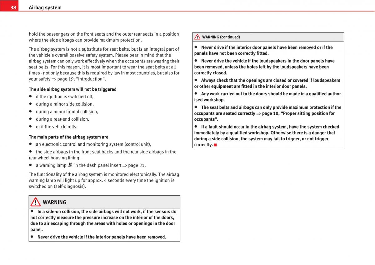 Seat Altea owners manual / page 40
