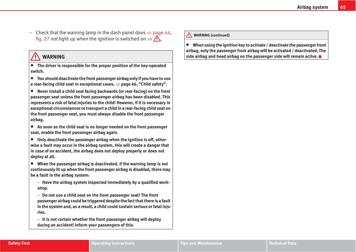 Seat Altea owners manual / page 47