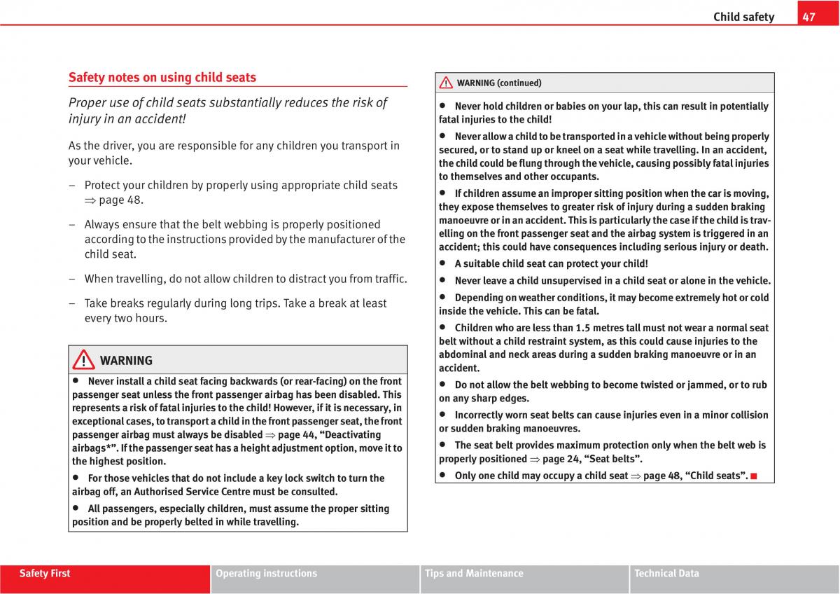 Seat Altea owners manual / page 49
