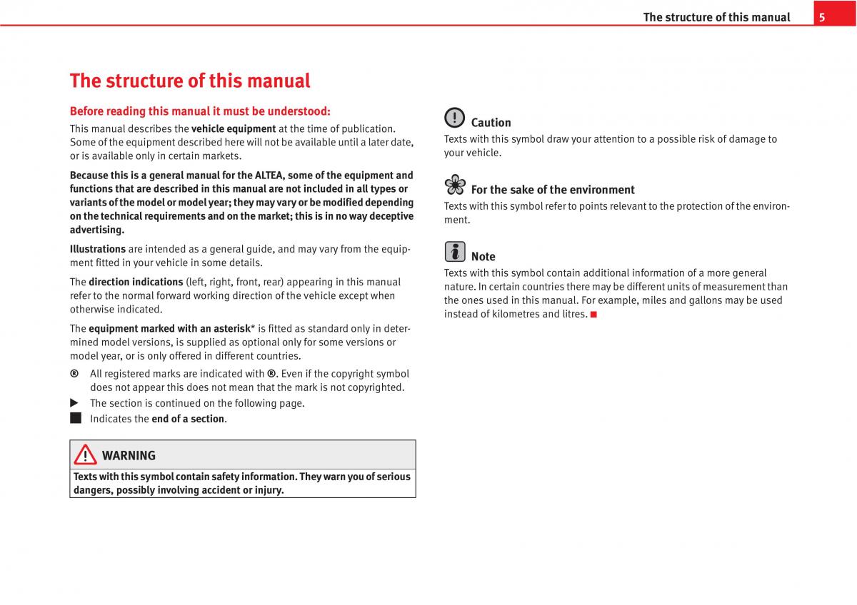 Seat Altea owners manual / page 7