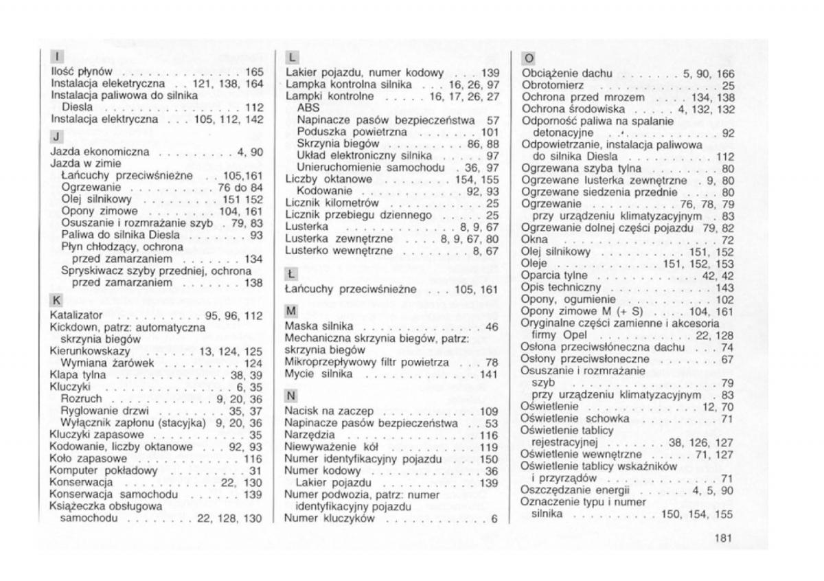 Opel astra I 1 F instrukcja obslugi / page 177