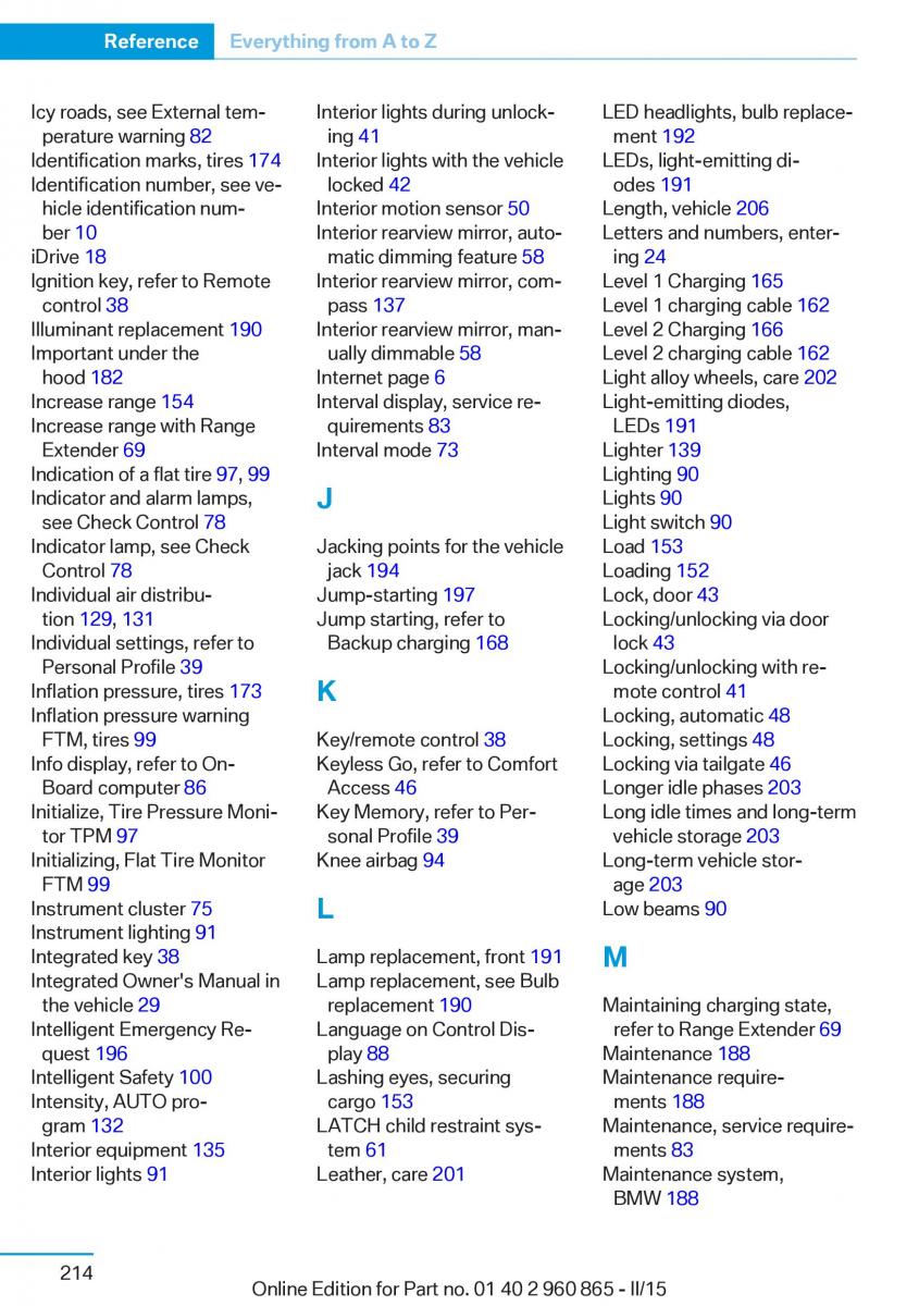 BMW i3 owners manual / page 230