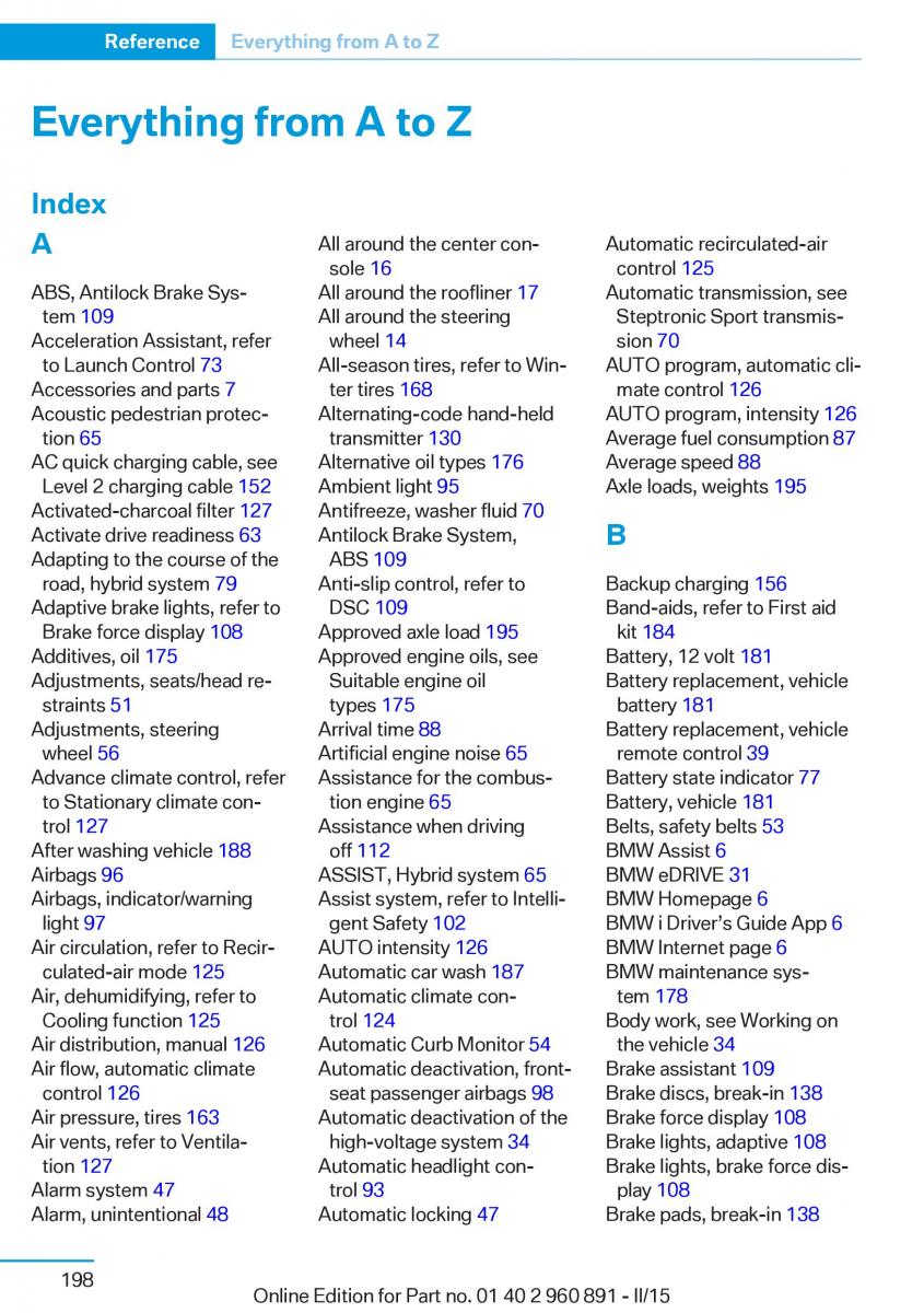 BMW i8 owners manual / page 214