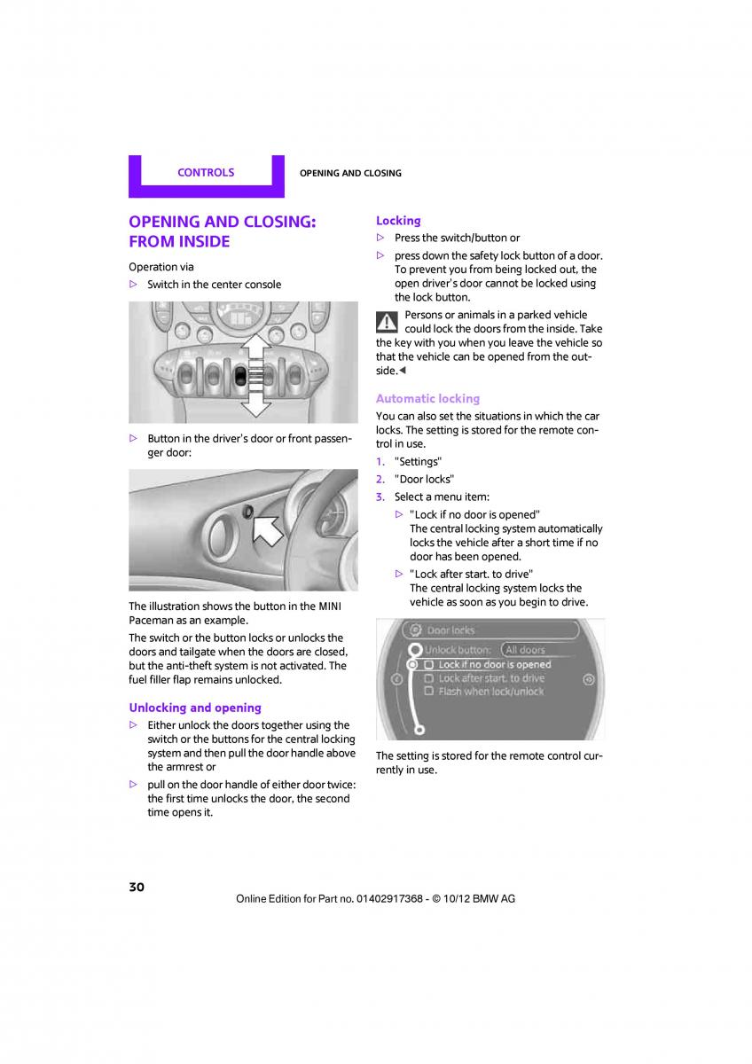 Mini Countryman owners manual / page 31