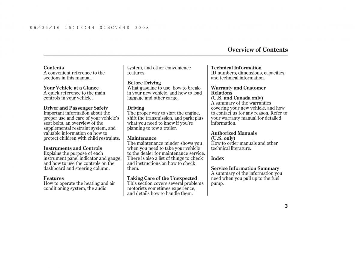 Honda Element owners manual / page 9