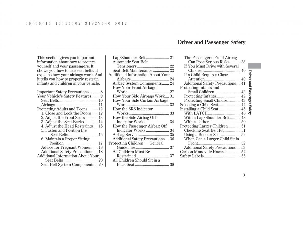 Honda Element owners manual / page 13