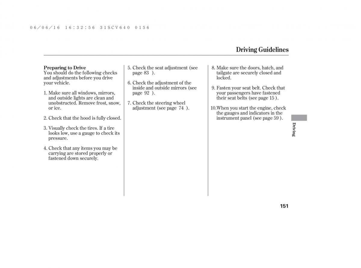 Honda Element owners manual / page 157