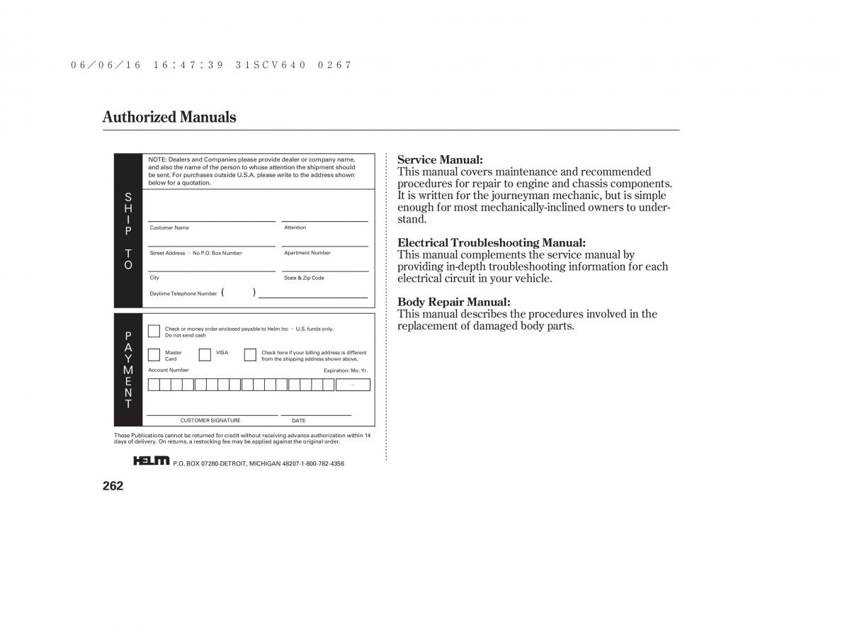 Honda Element owners manual / page 268