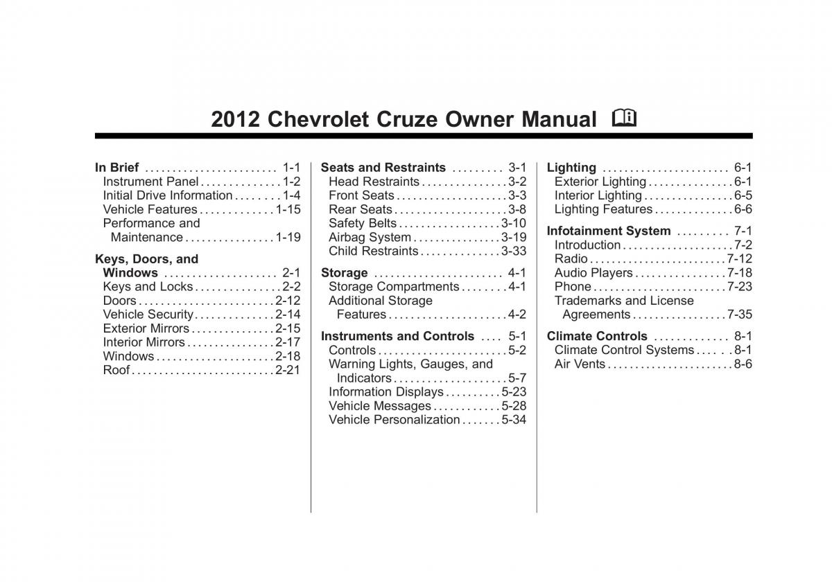 Chevrolet Cruze owners manuals / page 1