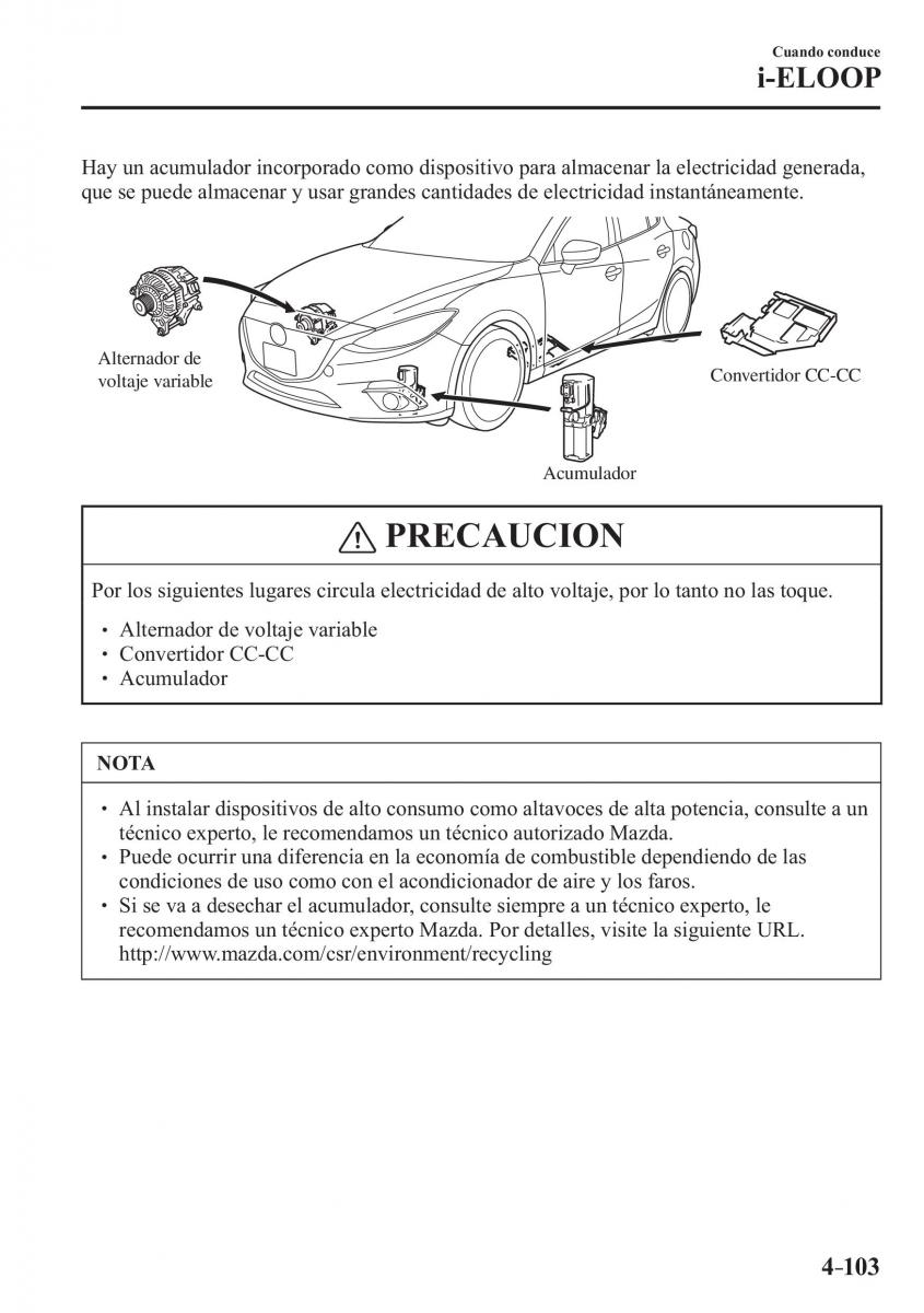 Mazda 3 III manual del propietario / page 263