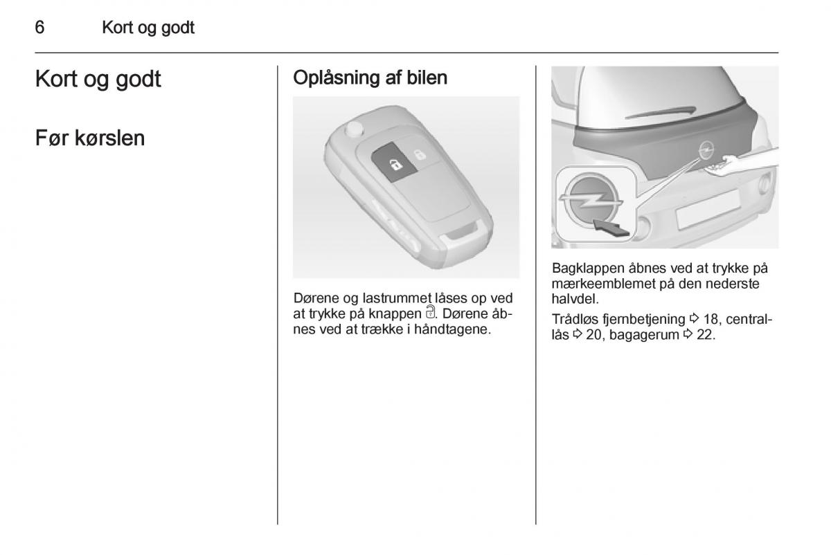 Opel Adam Bilens instruktionsbog / page 8