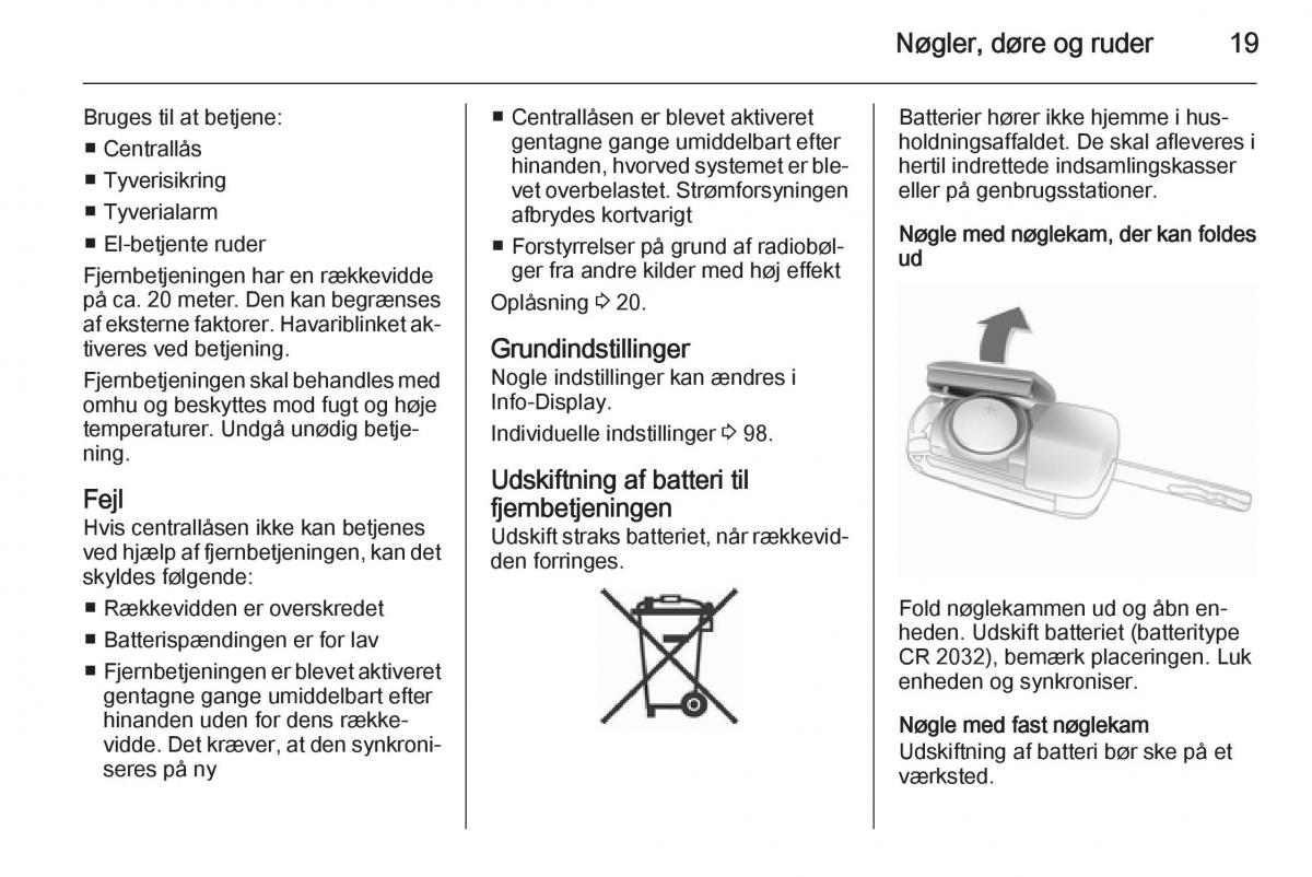 Opel Adam Bilens instruktionsbog / page 21