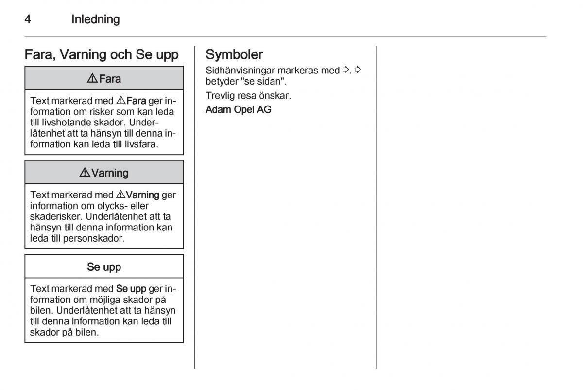 Opel Adam instruktionsbok / page 6