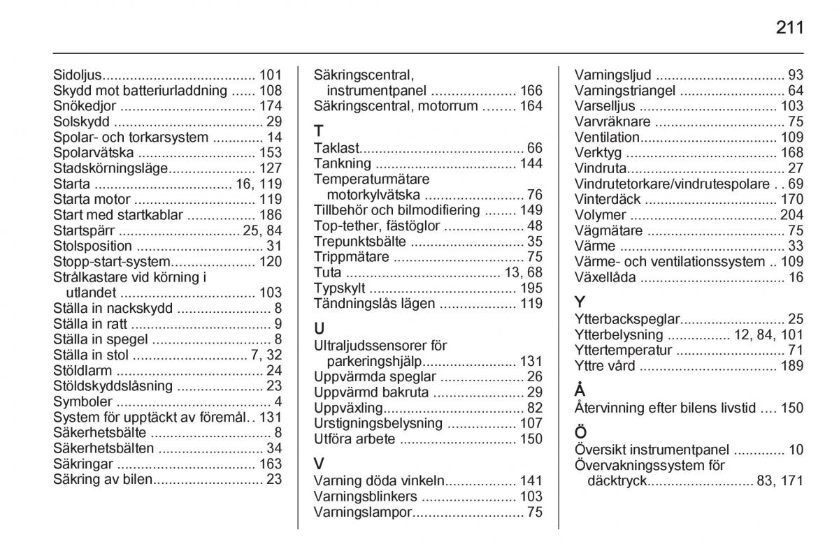 Opel Adam instruktionsbok / page 213