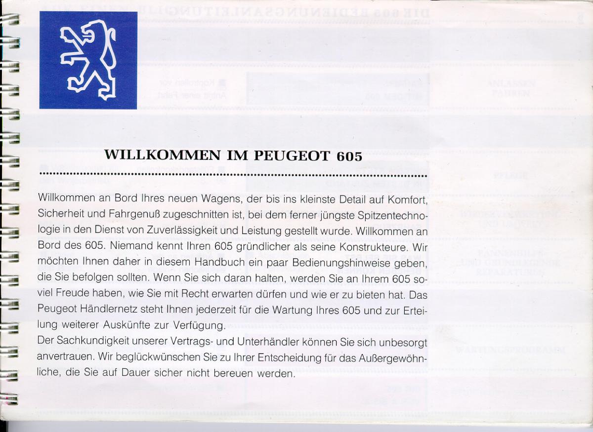 Peugeot 605 instrukcja obslugi / page 3