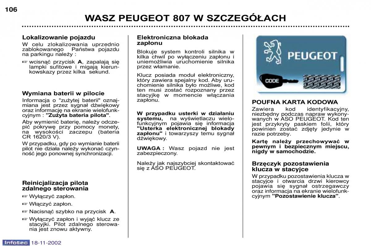 Peugeot 807 instrukcja obslugi / page 107