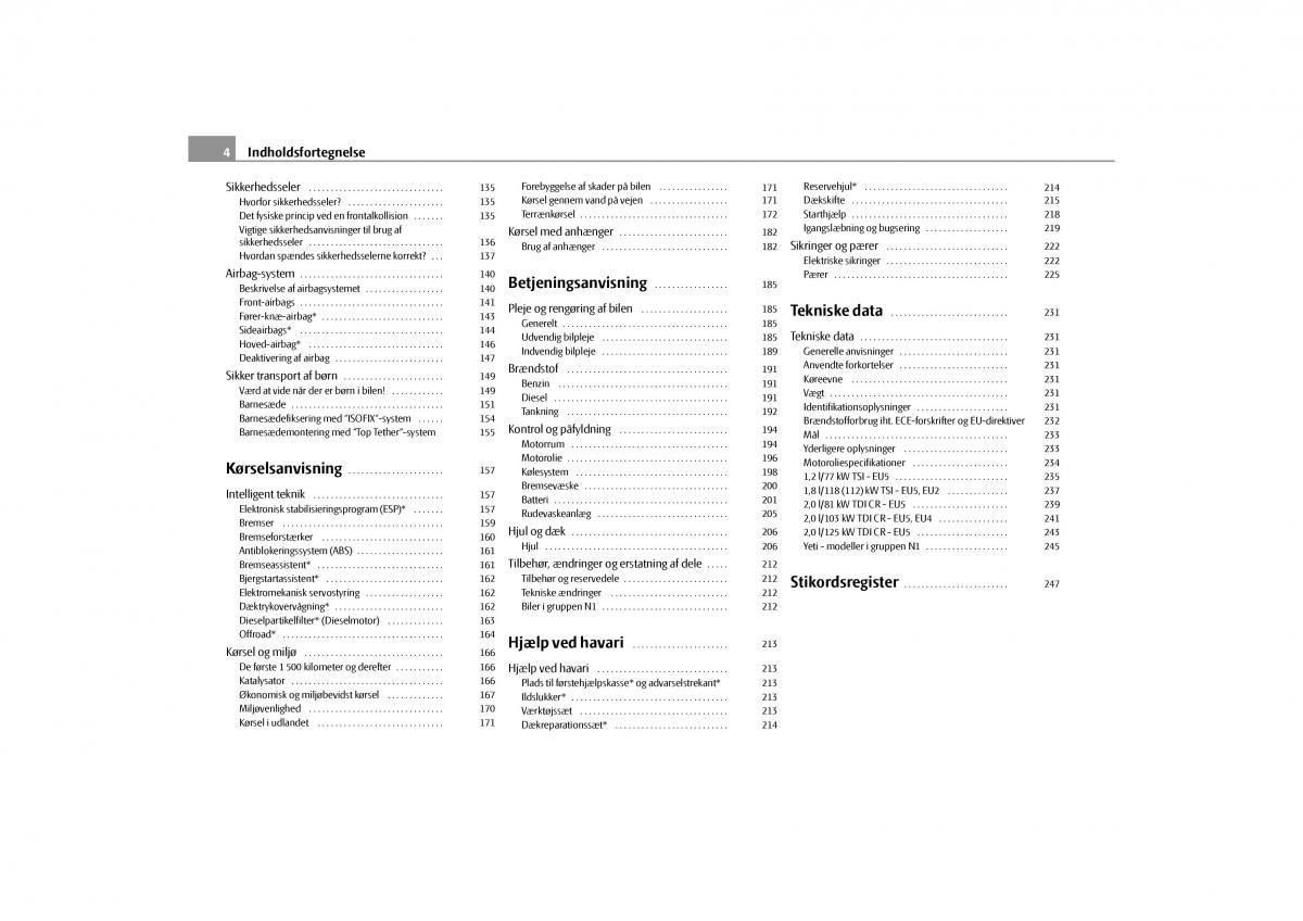 Skoda Yeti Bilens instruktionsbog / page 6