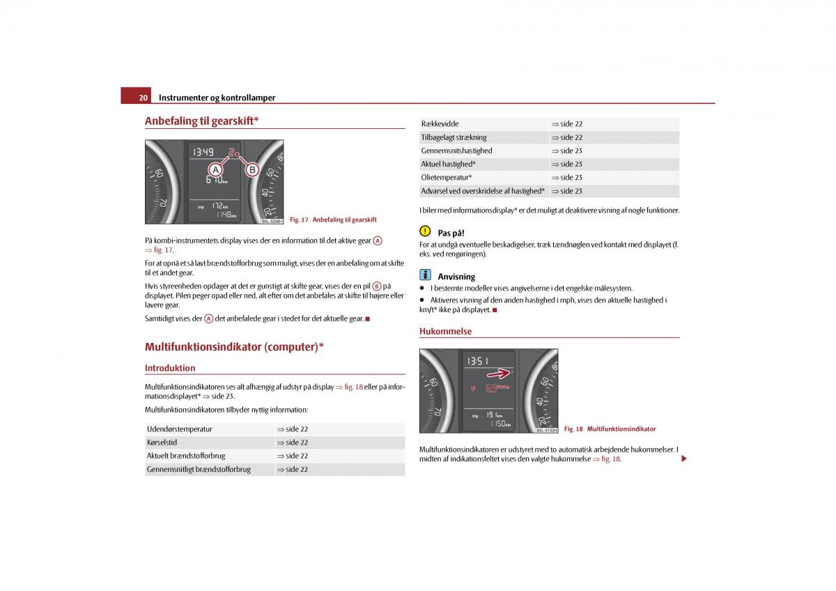 Skoda Yeti Bilens instruktionsbog / page 22